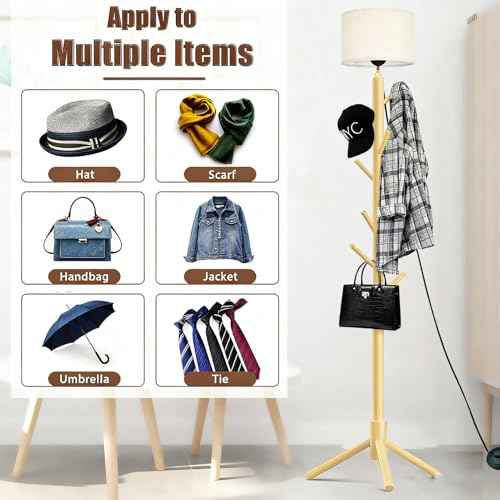 Floor Lamp Standing Lamp with Coat Rack for Living Room, 78.8" Modern Tall Lamp with 8 Hooks Clothes Rack, Dimmable Floor Lamps for Bedroom, Entryway, Corner