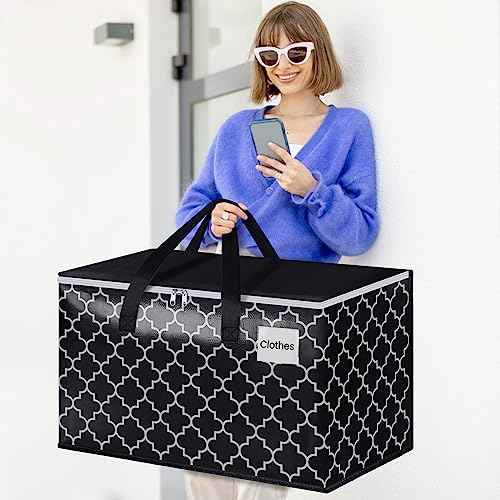 HomeHacks Heavy Duty Moving Bags with Tag Pockets, Collapsible Storage Totes for Moving, Camping & Travel -Foldable Packing Boxes, Zipper Handles, Black£¨2 Packs, 125L£©
