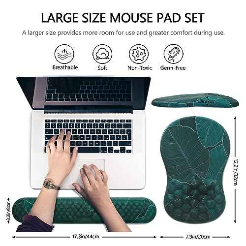 Mouse Pad Wrist Support, Laokiiy 2 in1 Keyboard Wrist Rest+ Ergonomic Mouse Pad, Non-Slip Wrist Rest for Computer Keyboard, Made Easy Typing & Relieve Wrist Pain£¨Banana Leaf Green£©