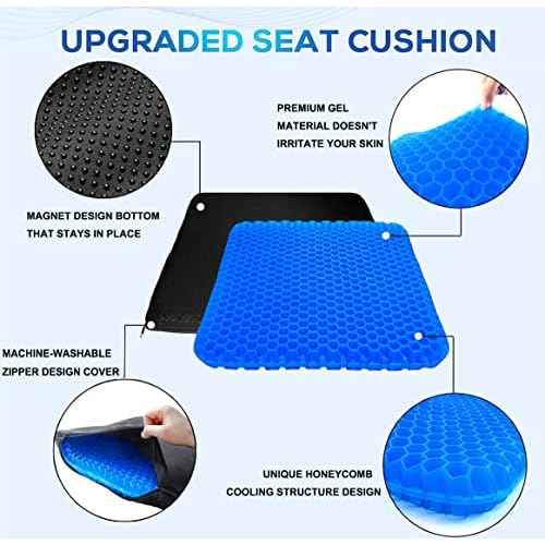 Gel Seat Cushion for Long Sitting Pressure Relief (Super Large & Thick) - Non-Slip Gel Chair Cushions for Back,Sciatica,Tailbone Pain Relief - Seat Cushion for Office Desk Chair,Car Seat,Wheelchair