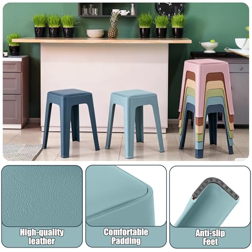 12-Piece Colorful Plastic Classroom Stools with Leather Cushioned Seats, 18 Inch Portable Backless Chairs for School, Office, Home