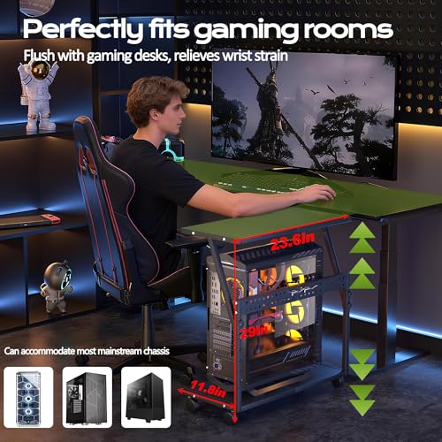 Tyfnry 24In Large PC Stand Black, 5-Level Height Adjustable CPU Holder Cart with Wheels & Hooks