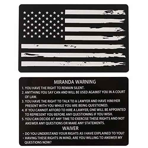 24 PCS Metal Miranda Card with Torn American Flag on the Back, Black Metal Miranda Warning Card Miranda Rights Cards Police Gift (24 PCS, TornBlack)