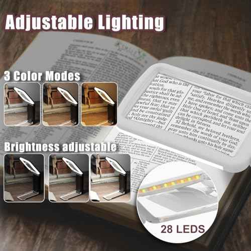 10X Magnifying Glass with Light and Stand, Real Glass Lens, Rechargeable Foldable Handheld Magnifier, 3 Color Modes Dimmable Lighted Page Magnifier for Reading Fine Prints, Low Vision Seniors