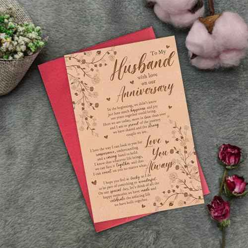 Sweet Anniversary Card for Him, Romantic Wife To Husband Greeting Card With Heartfelt Message, To My Husband With Love on Our Anniversary
