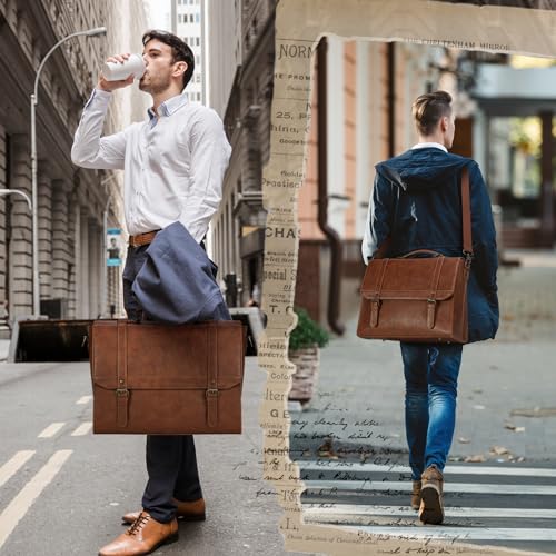 IGOLUMON Messenger Bag for Men 15.6 inch Vintage Leather Waterproof Laptop Briefcase Large Computer Laptop Bag Leather Satchel Bag Retro Shoulder Bag for Office Business Travel College, Brown