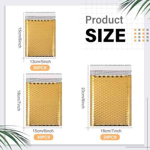 100 Pack Christmas Bubble Mailers 3 Sizes Metallic Bubble Envelopes Waterproof Self Sealing Bags for Mailing, Packing, Small Business, Jewelry Makeup, Gifts(Gold,Metallic)