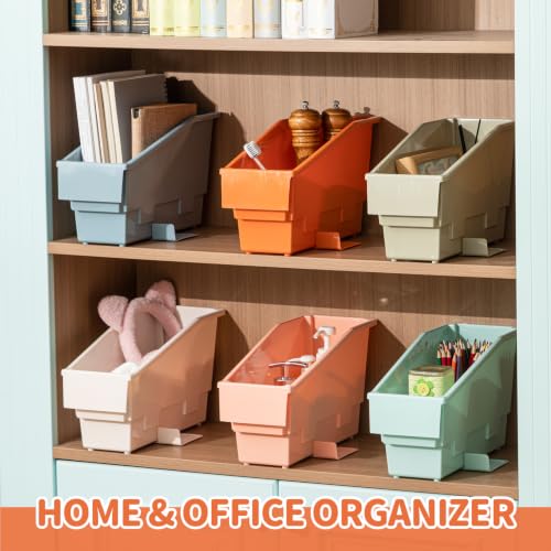 Geetery 12 Pack Non-Tip Book Bins with Stabilizer Wings, Labels, Earth Tone