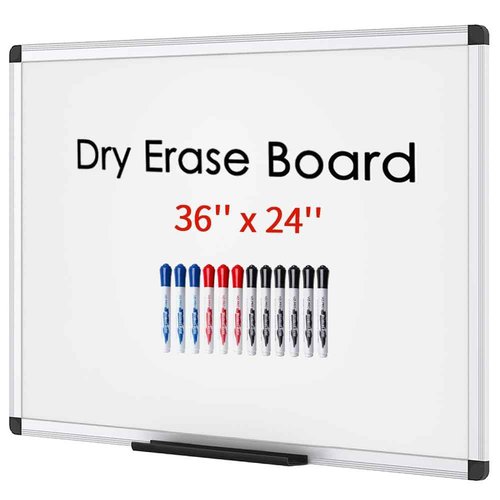 VIZ-PRO Magnetic Dry Erase Board 36 X 24 Inches, Silver Aluminium Frame, with 12-Count Markers