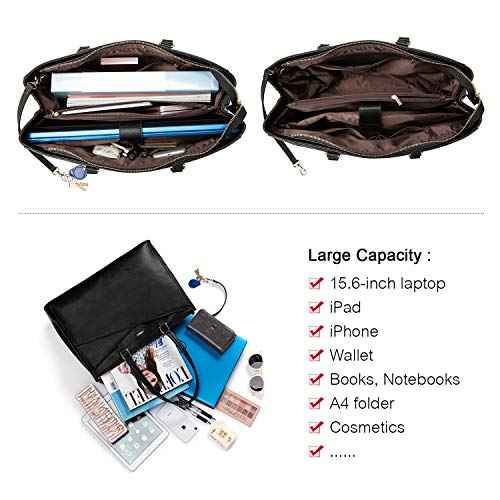 LOVEVOOK Laptop Tote Bag for Women 15.6 Inch Waterproof Leather Computer Bags Business Office Work Briefcase Black