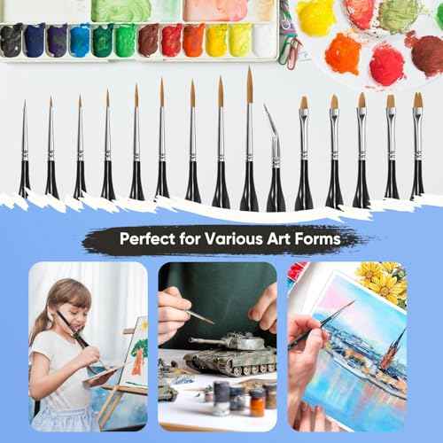 Detail Paint Brushes Set 15PCS, Miniature Paint Brushes - Fine Detailing, for Model Painting, Acrylic/Oil/Watercolor, Face