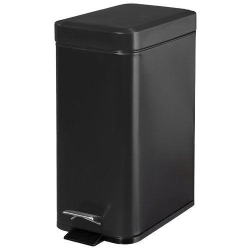 Step Pedal Small Bathroom Trash Can With Lid,12 Liter / 3.17 Gallon Stainless Steel Bathroom Garbage Can,Mini Rectangle Trashcans for Bedroom,Toilet,Living Room and Office Covered Waste Basket,Black