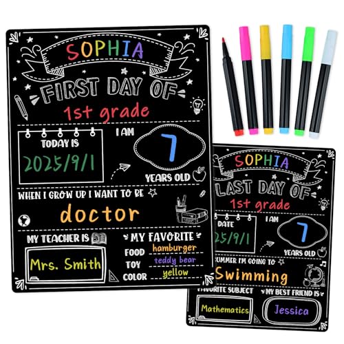 WaaHome First Day of School Chalkboard Sign with 6 Colorful Liquid Chalk Markers - Black