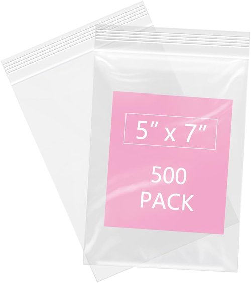 iMailer Clear Small Zip Bags - 500 Pcs 5" x 7" Reclosable Plastic Poly Bags for Cards, Bakery & More