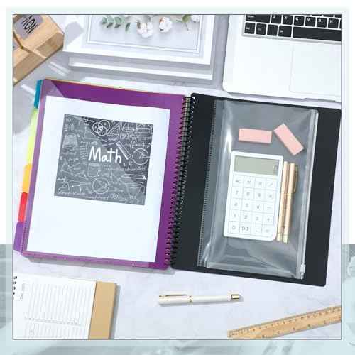Yeaqee 8 Pack 24 Pocket Project Organizer Spiral Multi Pocket Folders Binder Organizer with Dividers Writable Tabs Zipper Pouch, Letter Size Plastic Folders for School Office
