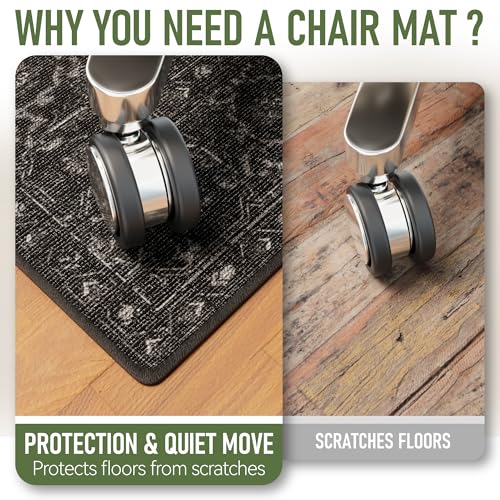 Rizvarro 36x48 Black Office Chair Mat for Hardwood Floors – Non-Slip, Washable Desk Rug