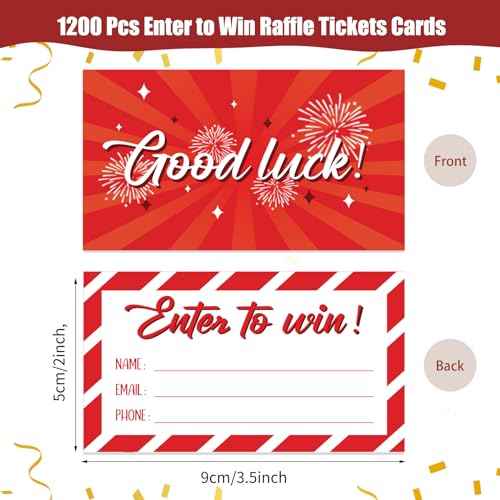 1200 Pcs Red Enter to Win Raffle Tickets Cards 3.5 x 2 Inch Entry Form Ticket Cards for Contest, Auction, Raffles, Ballot Box with Space for Name, Email Address Phone Number Fields (1200)