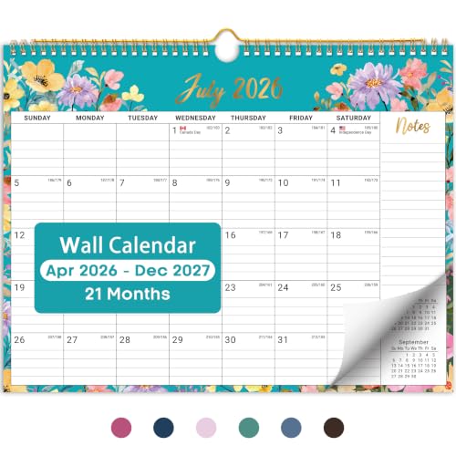 Taja Floral 2026-2027 21-Month Wall Calendar April to December 2027, 14.7x11.5 Inches