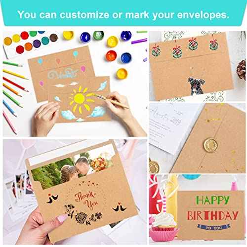 50 Pack Brown Kraft Envelopes, 5x7 Envelopes for Invitations, A7 Invitation Envelopes for Personalize Gift Cards, Wedding, Baby Shower, Birthday Party