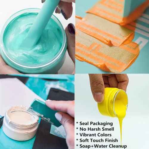 JAJADO 12 Jars Chalk Paste Paint Set, 9 Pcs Chalk Paint Mini Squeegees and Rubber Squeegee Stir Sticks, Screen Printing Ink Reusable Adhesive Stencil Paste Craft on Wood, Furniture, T-Shirt