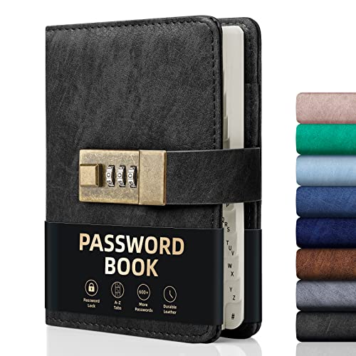 WEMATE Password Book with Lock - Black, 4.33 x 6.18in, 600+ Entries