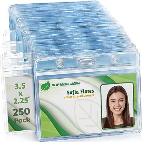 EcoEarth - Horizontal Card Protector w/Soft Edge - Sealable Fits 3.5x2.25 Inch Insert, Clear, 250 Pack - Waterproof ID Badge Holder - Plastic Name Tag Holder Bulk
