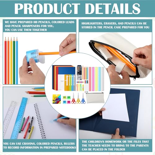 Colarr 210 Pcs/ 6 Set School Supplies Kit for Kids Back to School Supplies Bundle Grades K12 School Essentials Bulk Includes Ruler Folders A4 Notebooks Pencils Pens Earphone and More for Students