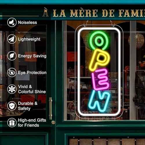 inShareplus 16.2"x 9.1" Super Bright Open Sign, Adjustable Neon Open Sign, Signs for Business Window, Powered by USB with ON/OFF, for Stores, Restaurant Bar Hotel Wall (Vertical)