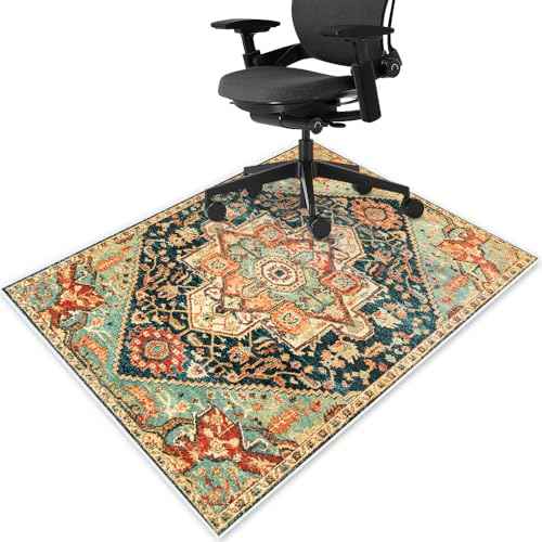 Office Chair Mat for Hard Floor, Duty Abrasion-Resistant Under Desk Rug for Rolling Chair on Hardwood & Carpeted Floors Protector, Anti Slip Bohemian Computer Floor Mat for Office Home