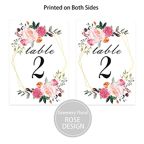 Rose Gold 26PCS Wedding Table Number Holders with Floral Cards