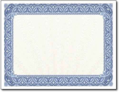 Blue Border Blank Certificate Paper - Bulk 500 Pack - 8.5" x 11" Certificates for Printer Awards