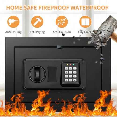 1.2 Cuft Small Home Safe Fire and Waterproof, Anti-theft Fireproof Safe Box with Digital Keypad, Spare Keys and Removable Shelf, Personal Safes for Home Money Medicine Valuables