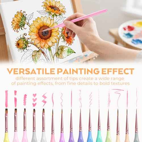 Nicpro 15PCS Micro Fine Detail Paint Brush Set, Aesthetic Pastel Small Miniature Fine Tip Detail Brushes Kit for Acrylic Oil Watercolor, Craft, Models, Miniatures, Rock Painting, Paint by Numbers