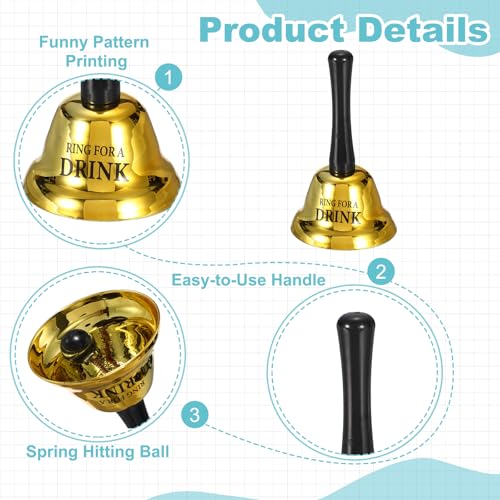PATIKIL 3-Inch Yellow Hand Service Bell with Handle - Restaurant & Hotel Use