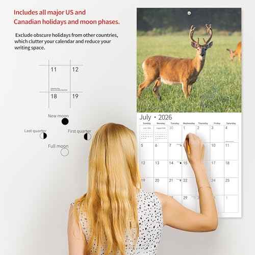 2026 Wall Calendar,Calendar 2026, November 2025 - December 2026, Wall Calendar Whitetail Deer, 12" x 24" Opened,Full Page Months Thick & Sturdy Paper for Gift Perfect Calendar Organizing & Planning