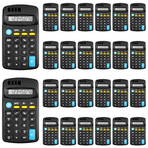 24 Pieces Pocket Calculator,Pocket Size Mini Calculators,Solar Battery Dual Power Function Calculator,8 Digit Display Basic Calculator for Students Kids Home Office(Black)
