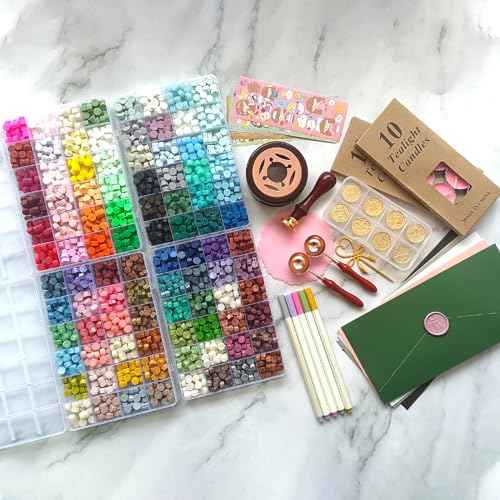 96 Colors Wax Seal Stamp Kit,2400Pcs Sealing Beads,All in one Wax Seal Kit with Sealing Stamps, Warmer,Spoon,Envelopes,Candles,Metallic Pen,for Wedding Invitations Wrapping Christmas Letters