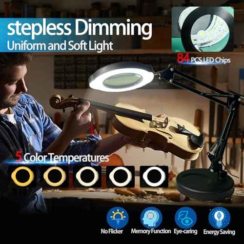 Magnifying Glasses Used by The Elderly,10X Large Magnifying Glass with Base and Clamp,Portable Folding Mechanical Knob,2025 Upgrade Infinite Color Magnifying Lamp & Clamp,for Close Work