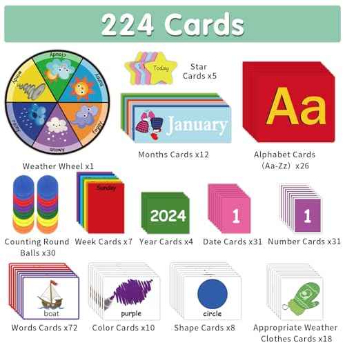 Boczif Circle Time Learning Center Pocket Chart for Classroom, Educational Teaching Materials Learning Calendar Weather Number Counting Letter Color Shape Wording Rhyme Pictures (Blue)