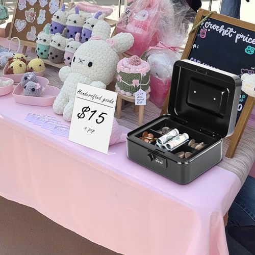 KYODOLED Metal Cash Box with Combination Lock & Money Tray - Secure Safe for Home, Office & Events, Ideal for Cash, Meds & Small Items, 7.87" x 6.30" x 3.35", Black, 4PACK