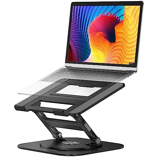 Adjustable Laptop Stand with 360 Rotating Base, Stable Computer Stand for Laptop Ergonimic Foldable Laptop Riser for Desk Compatible with MacBook Pro/Air Notebook up to 16 Inches, Black