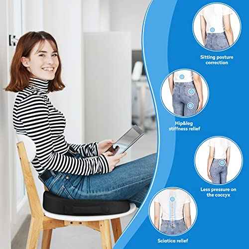 Seat Cushion, Office Chair Cushions, Car Seat Cushion, Non-Slip Sciatica & Back Coccyx Tailbone Pain Relief Chair Pad, Memory Foam Pillow for Computer Desk, Wheelchair, Driving(Black)