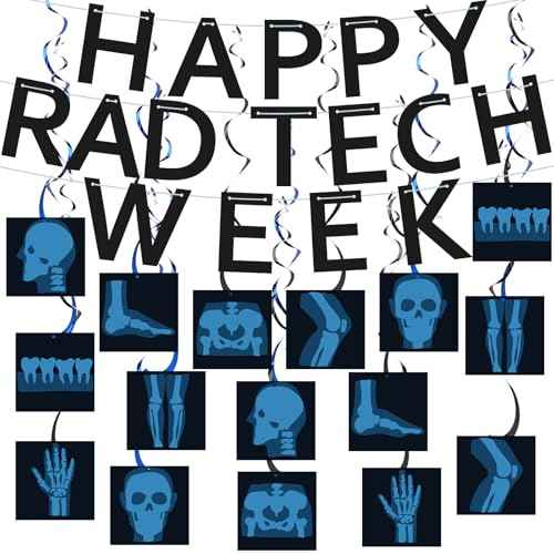 Eersida 48 Pcs X-Ray Technologist Week Including Banner Hanging Swirls Wall Decor Holiday Celebrating Events for Medical Imaging and Radiation Therapy Professionals Festival Supplies