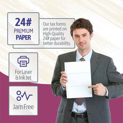NextDayLabels - W-2 3-Up Employee Tax Forms, Instructions on Back" for 2025, for Laser/Inkjet Printer. Compatible with QuickBooks and Accounting Software ETC. (Pack of 100 Sheets & Envelopes)