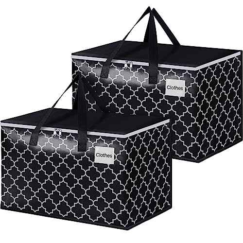 HomeHacks Heavy Duty Moving Bags with Tag Pockets, Collapsible Storage Totes for Moving, Camping & Travel -Foldable Packing Boxes, Zipper Handles, Black£¨2 Packs, 125L£©