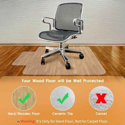 Office Chair Mat for Hardwood Floor & Tile Floor, 47"x36" Plastic Anti-Slip Floor Protector for Home Office, Under Desk Computer Gaming Chair Mat, Transparent, Can't be Used on Carpet