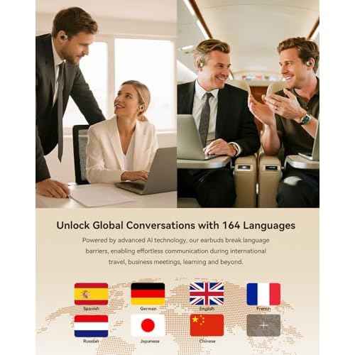 AI Language Translation Earbuds Real Time, Bluetooth 5.3 Audifonos Traductores Ingl?s Espa?ol for 164 Languages & Accents, Translator Device for Travel Business Meeting Learning