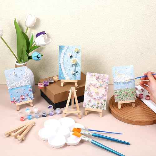 100 Pcs Mini Wood Display Easel Stands 5 Inch Small Wooden Canvas Easels A-Shaped Tripod Small Easels Arts Crafts Easels for Small Canvas Holder, Crafts, Signs, Photos, DIY Crafts, Home Decoration