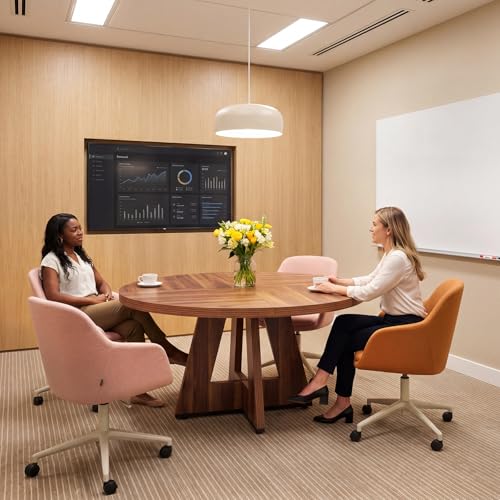 LITTLE TREE Brown 47-Inch Round Conference Table for 4-6 People - Modern Office Meeting Table with Pedestal Base