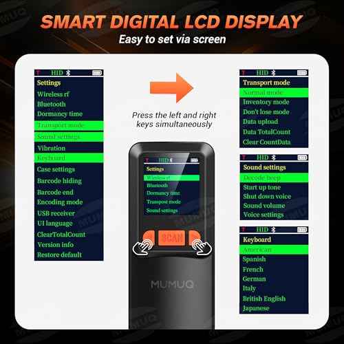 Wireless Barcode Scanner Mini Bluetooth 1D 2D QR Bar Code Scanner 3-in-1 Bluetooth & 2.4G & USB Wire Barcode Reader Compatible with Windows Android iOS Tablet PC (with LCD Screen)